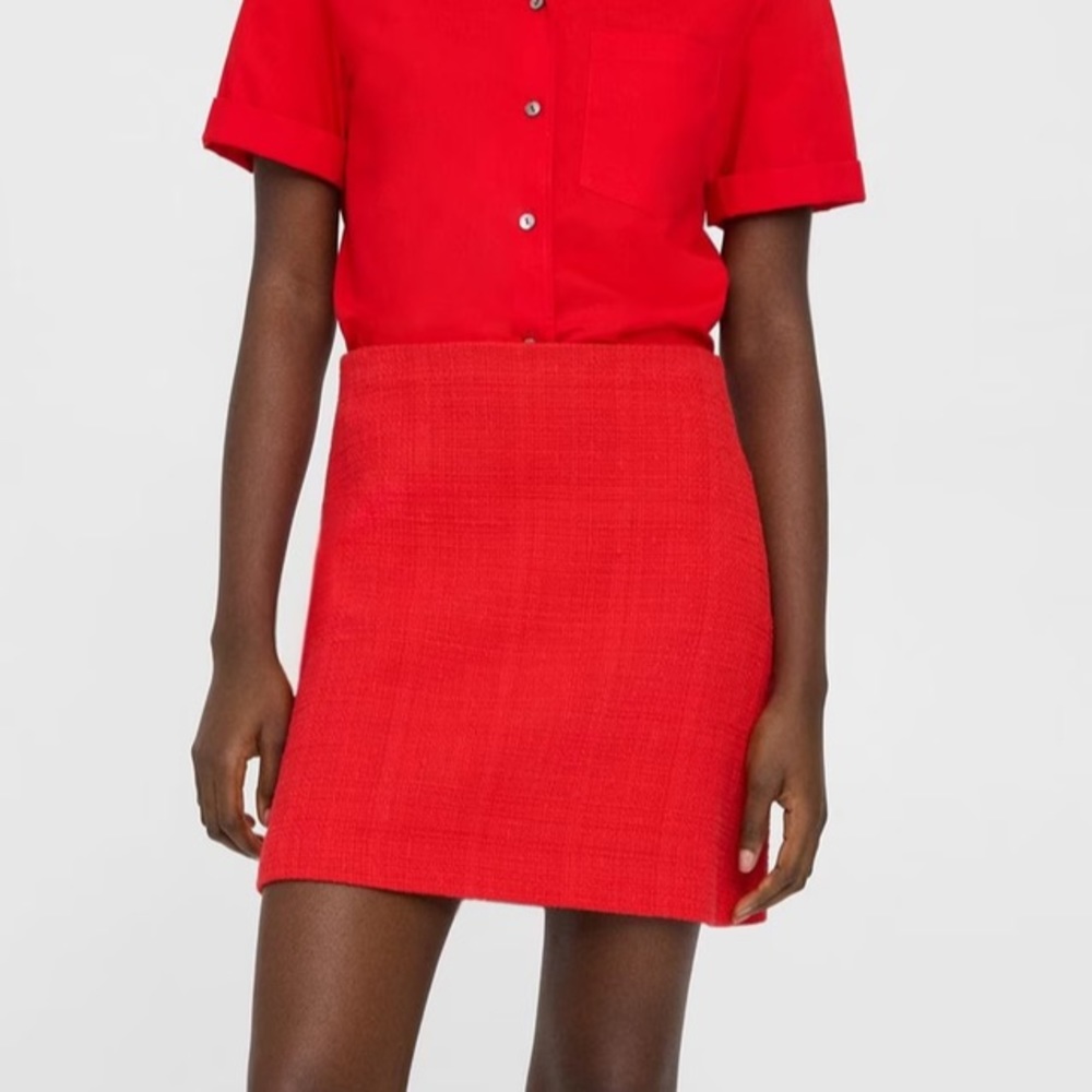 NWT THEORY Red Cotton Tweed Mini Skirt